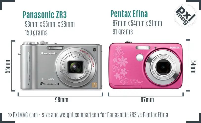 Panasonic ZR3 vs Pentax Efina size comparison