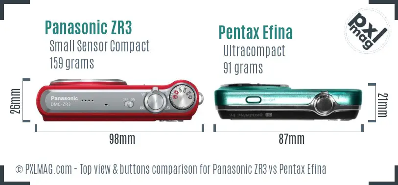 Panasonic ZR3 vs Pentax Efina top view buttons comparison