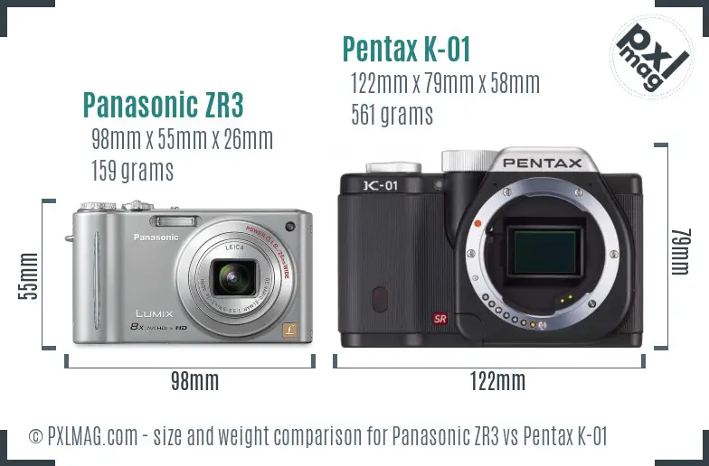 Panasonic ZR3 vs Pentax K-01 size comparison