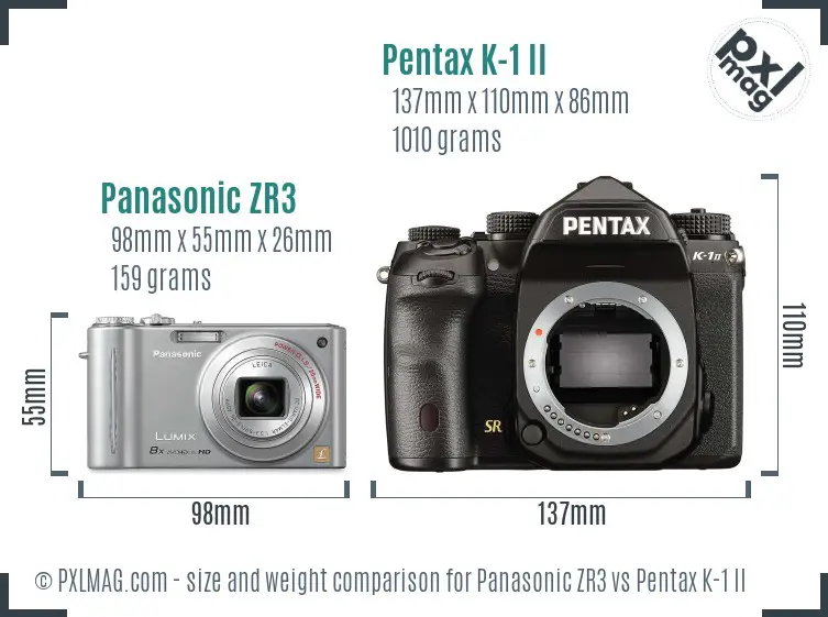 Panasonic ZR3 vs Pentax K-1 II size comparison