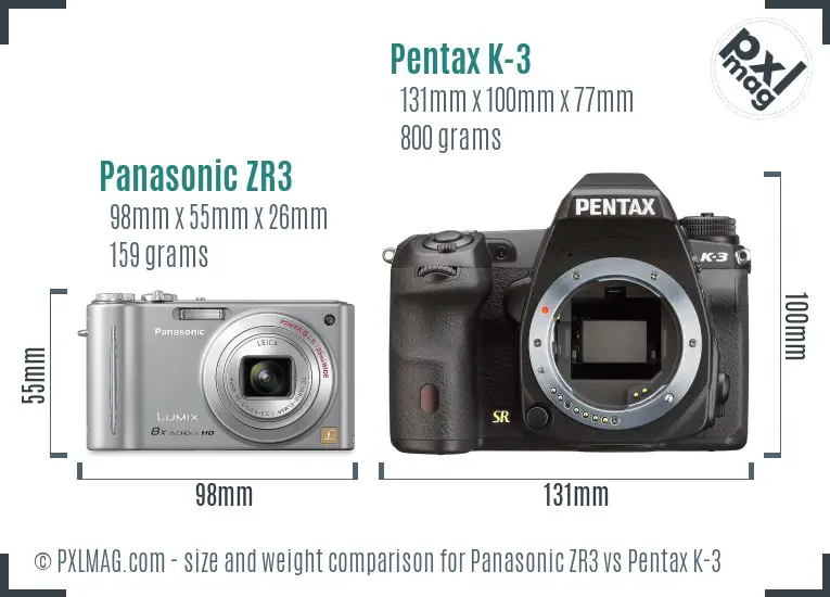Panasonic ZR3 vs Pentax K-3 size comparison