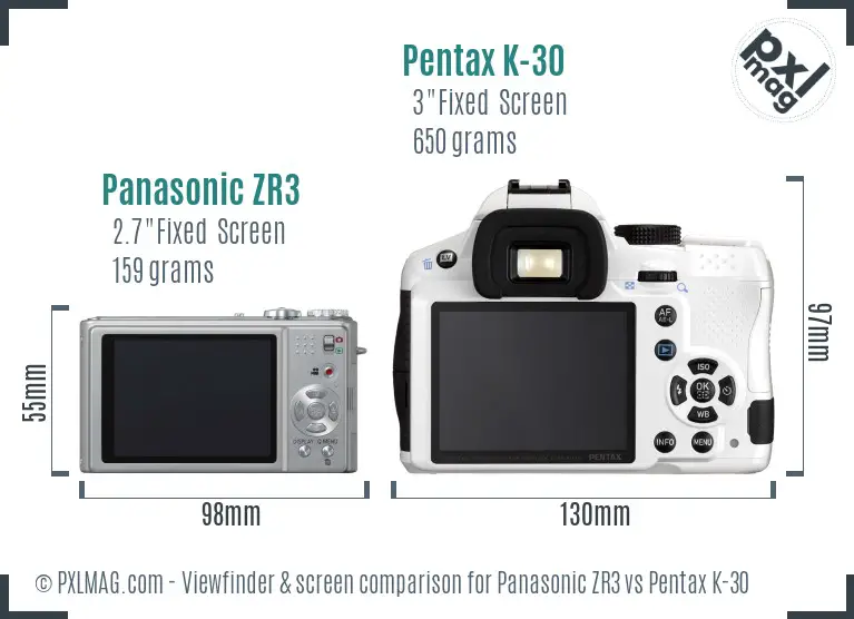 Panasonic ZR3 vs Pentax K-30 Screen and Viewfinder comparison
