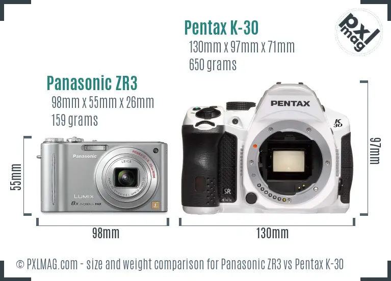 Panasonic ZR3 vs Pentax K-30 size comparison