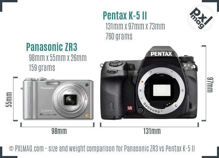 Panasonic ZR3 vs Pentax K-5 II size comparison