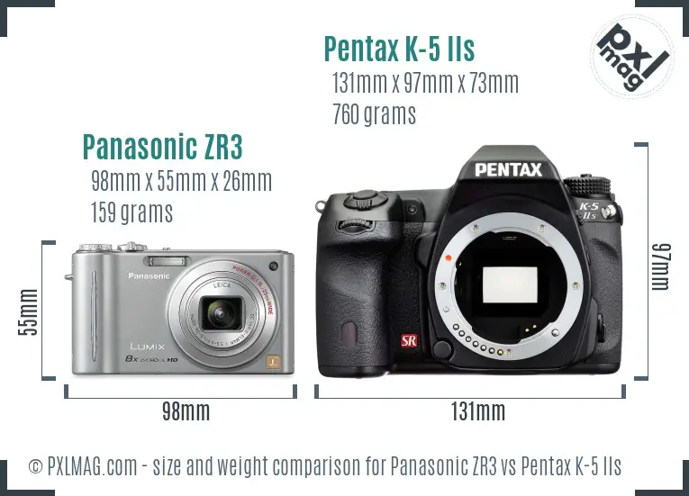 Panasonic ZR3 vs Pentax K-5 IIs size comparison