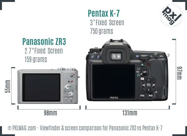 Panasonic ZR3 vs Pentax K-7 Screen and Viewfinder comparison