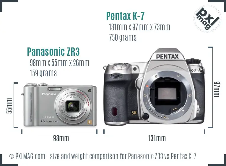 Panasonic ZR3 vs Pentax K-7 size comparison