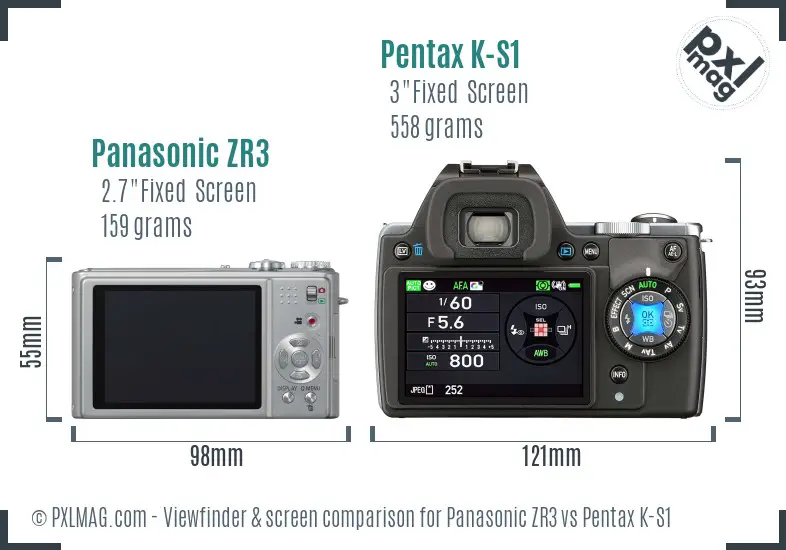 Panasonic ZR3 vs Pentax K-S1 Screen and Viewfinder comparison