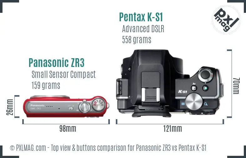Panasonic ZR3 vs Pentax K-S1 top view buttons comparison