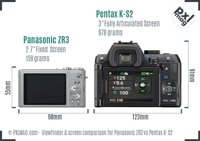 Panasonic ZR3 vs Pentax K-S2 Screen and Viewfinder comparison