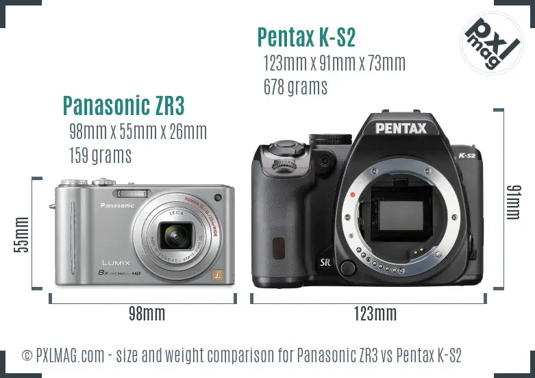 Panasonic ZR3 vs Pentax K-S2 size comparison