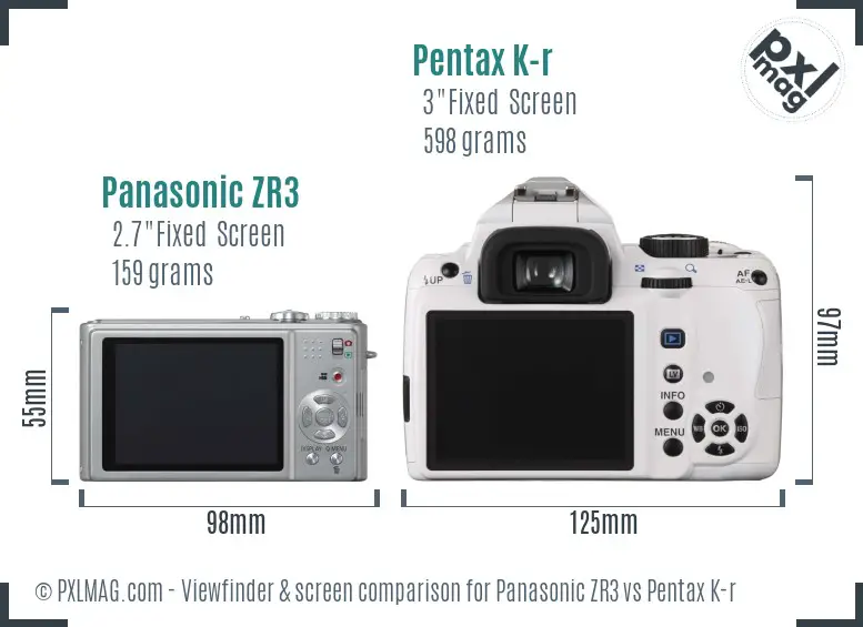 Panasonic ZR3 vs Pentax K-r Screen and Viewfinder comparison