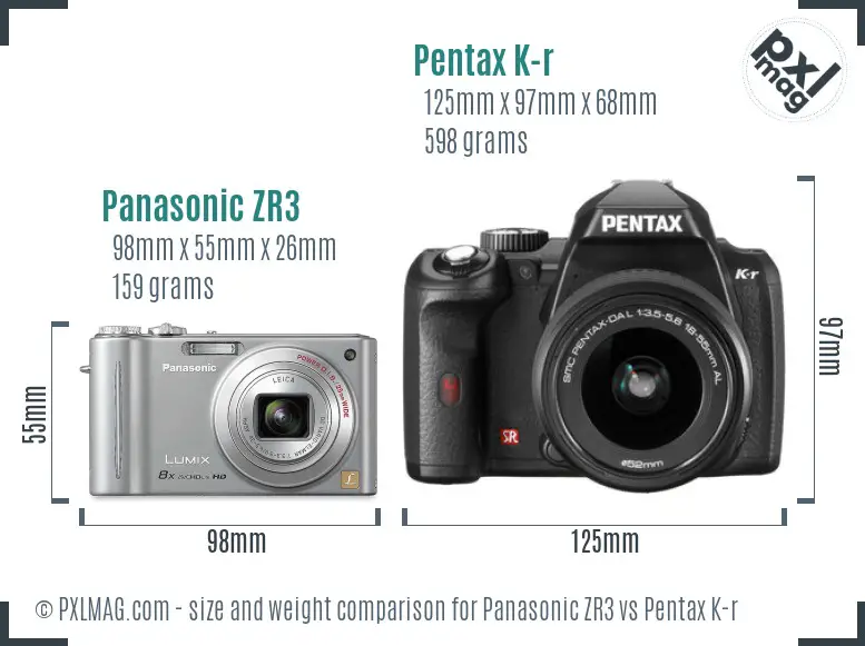 Panasonic ZR3 vs Pentax K-r size comparison