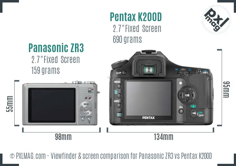 Panasonic ZR3 vs Pentax K200D Screen and Viewfinder comparison