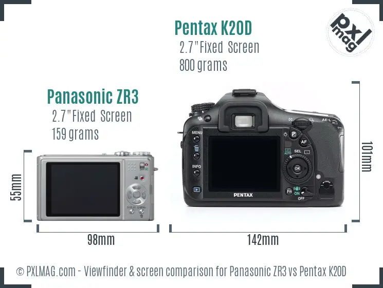 Panasonic ZR3 vs Pentax K20D Screen and Viewfinder comparison
