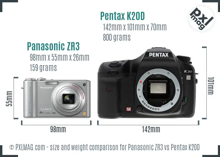 Panasonic ZR3 vs Pentax K20D size comparison