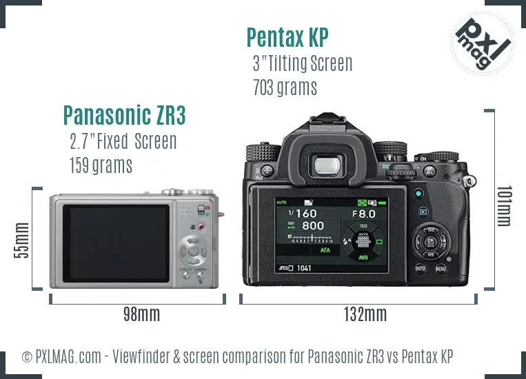 Panasonic ZR3 vs Pentax KP Screen and Viewfinder comparison