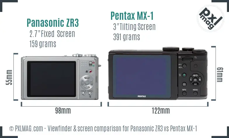 Panasonic ZR3 vs Pentax MX-1 Screen and Viewfinder comparison
