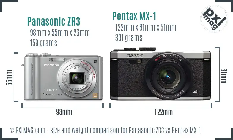 Panasonic ZR3 vs Pentax MX-1 size comparison
