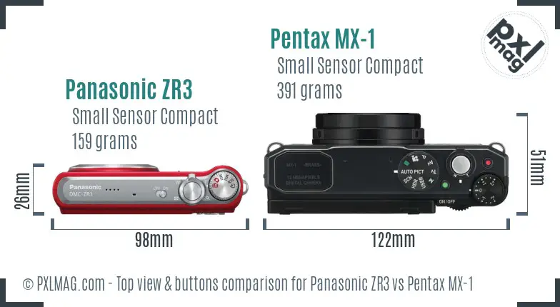 Panasonic ZR3 vs Pentax MX-1 top view buttons comparison