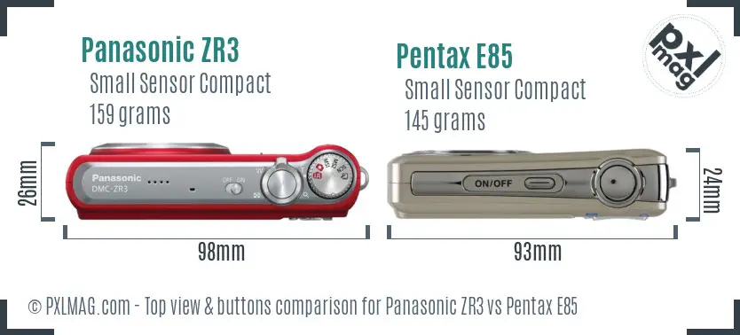 Panasonic ZR3 vs Pentax E85 top view buttons comparison