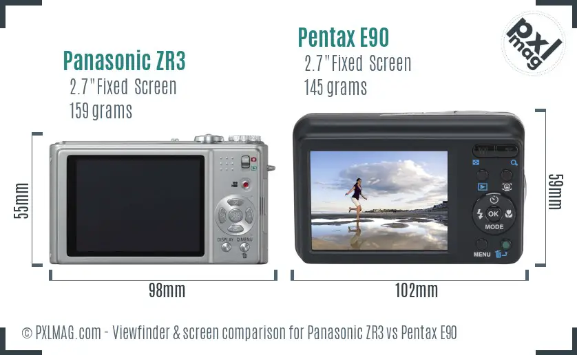 Panasonic ZR3 vs Pentax E90 Screen and Viewfinder comparison