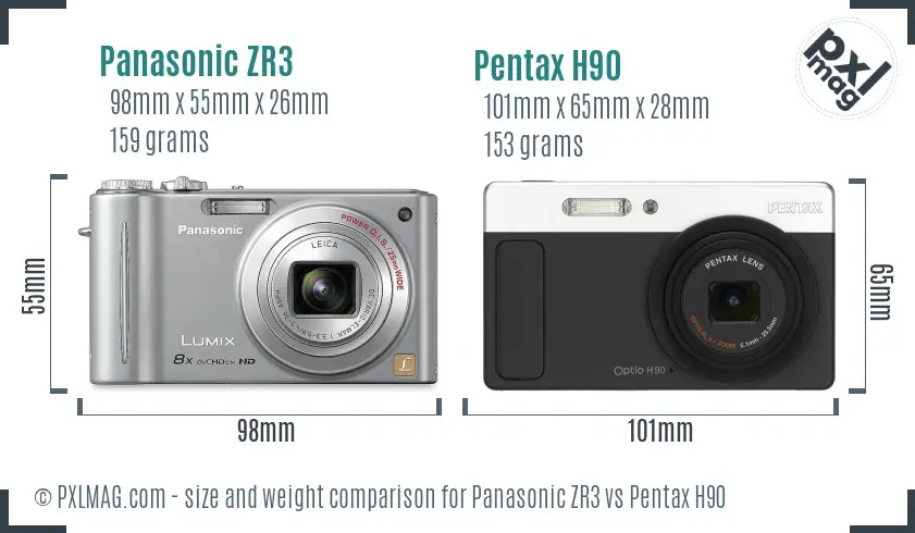 Panasonic ZR3 vs Pentax H90 size comparison