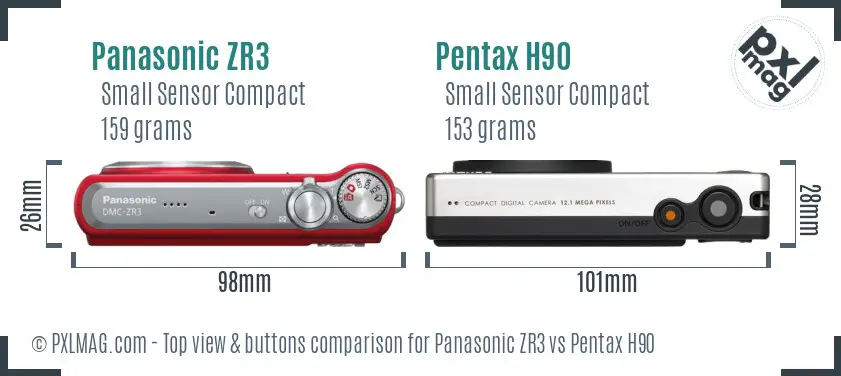 Panasonic ZR3 vs Pentax H90 top view buttons comparison