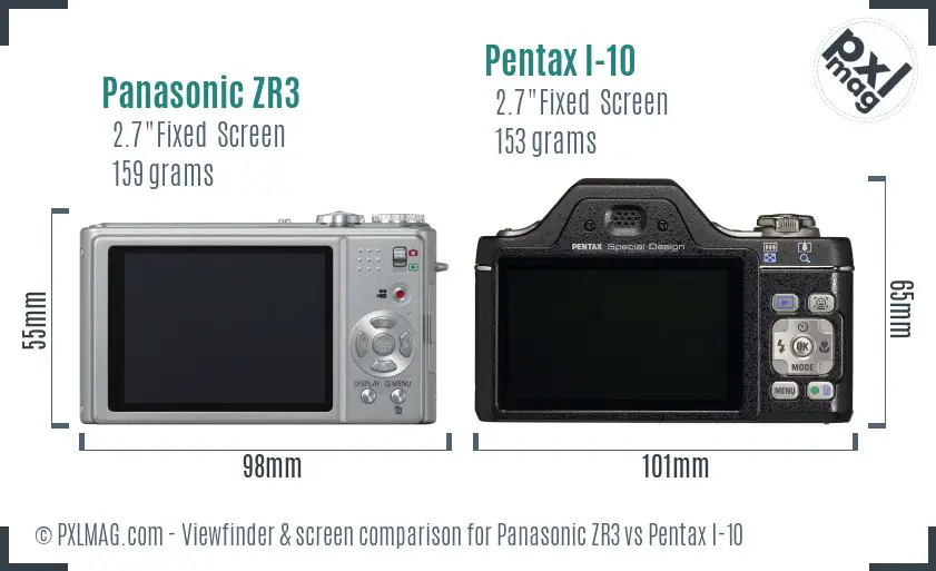 Panasonic ZR3 vs Pentax I-10 Screen and Viewfinder comparison