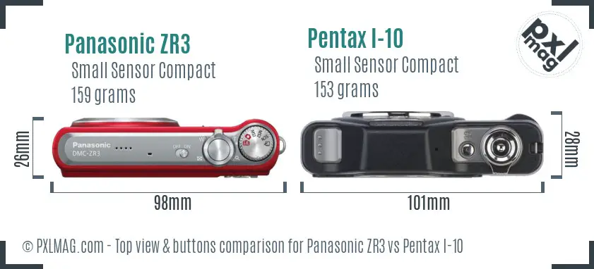 Panasonic ZR3 vs Pentax I-10 top view buttons comparison