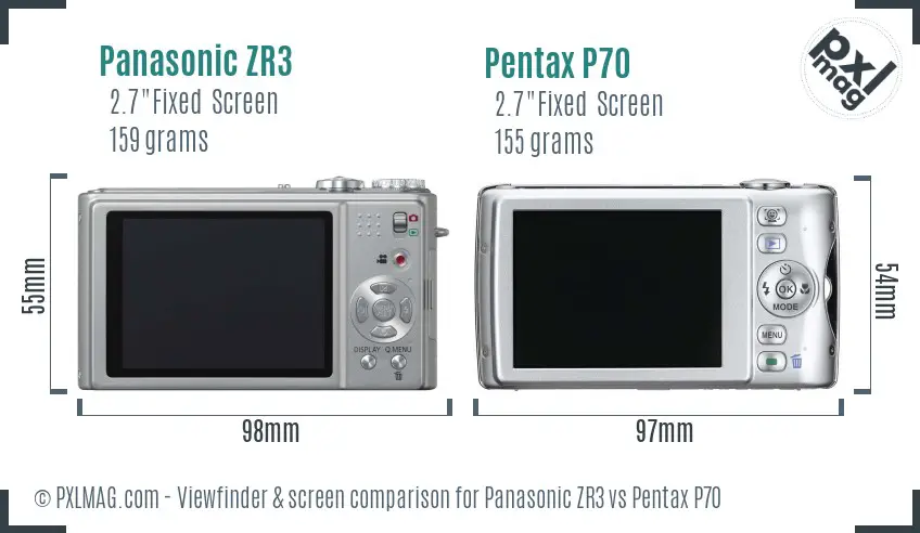 Panasonic ZR3 vs Pentax P70 Screen and Viewfinder comparison