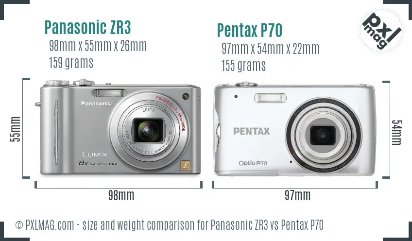 Panasonic ZR3 vs Pentax P70 size comparison