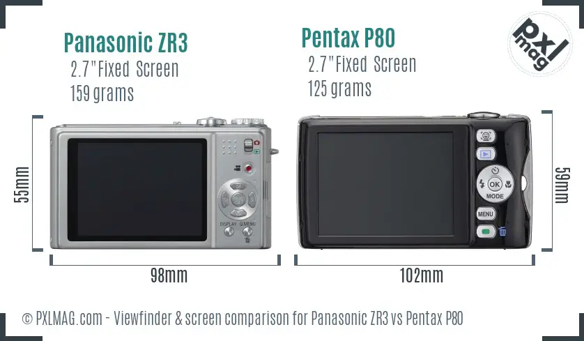 Panasonic ZR3 vs Pentax P80 Screen and Viewfinder comparison