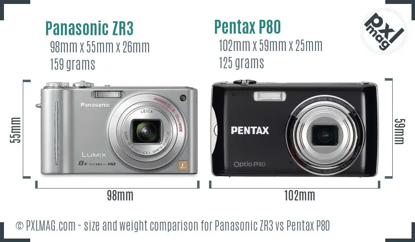 Panasonic ZR3 vs Pentax P80 size comparison