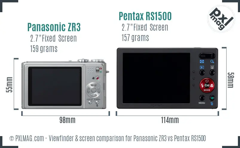 Panasonic ZR3 vs Pentax RS1500 Screen and Viewfinder comparison