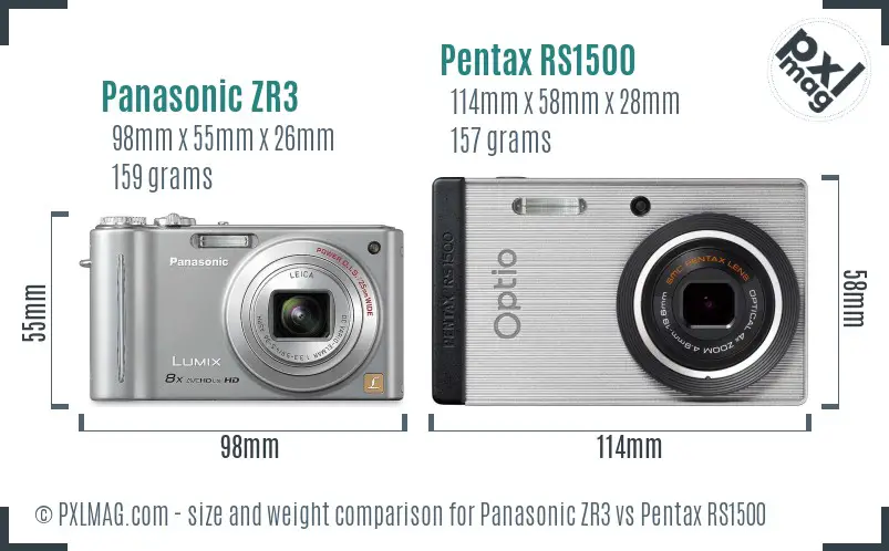 Panasonic ZR3 vs Pentax RS1500 size comparison