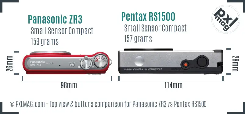 Panasonic ZR3 vs Pentax RS1500 top view buttons comparison