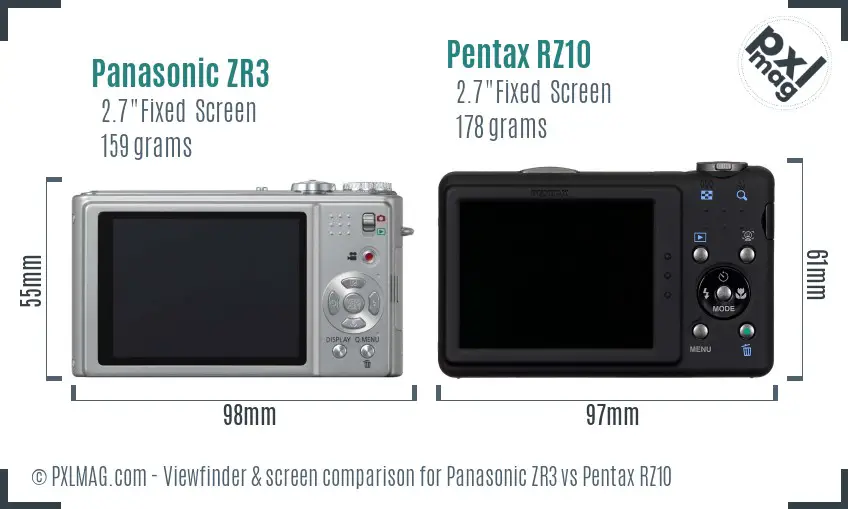 Panasonic ZR3 vs Pentax RZ10 Screen and Viewfinder comparison