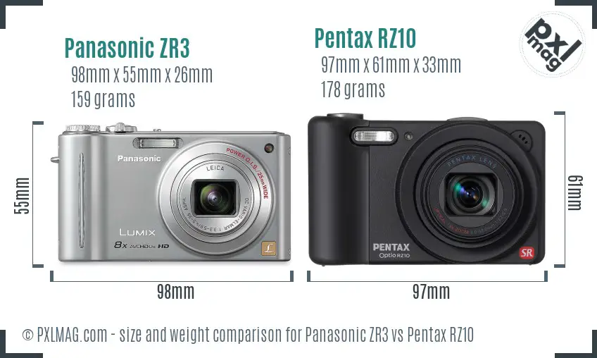 Panasonic ZR3 vs Pentax RZ10 size comparison