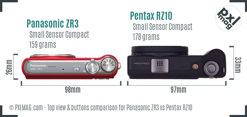 Panasonic ZR3 vs Pentax RZ10 top view buttons comparison