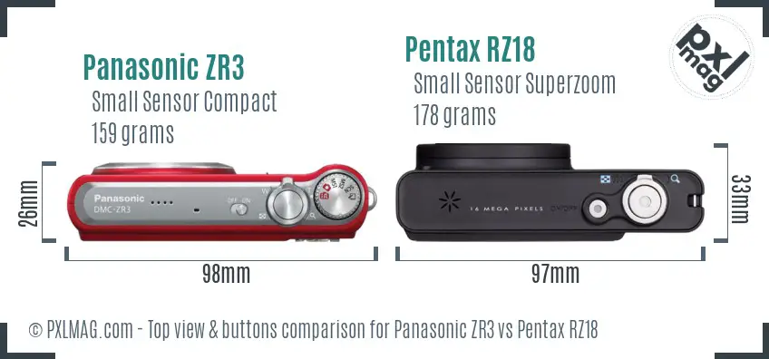 Panasonic ZR3 vs Pentax RZ18 top view buttons comparison