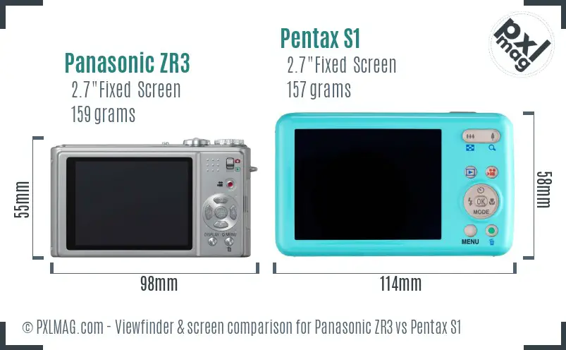Panasonic ZR3 vs Pentax S1 Screen and Viewfinder comparison