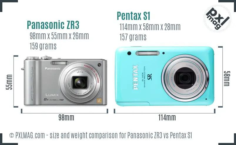 Panasonic ZR3 vs Pentax S1 size comparison