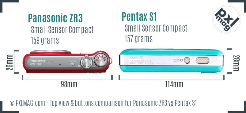 Panasonic ZR3 vs Pentax S1 top view buttons comparison