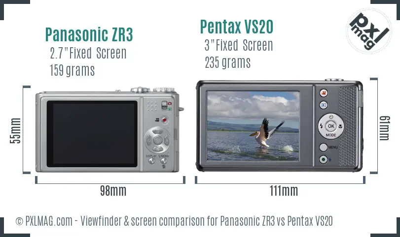 Panasonic ZR3 vs Pentax VS20 Screen and Viewfinder comparison