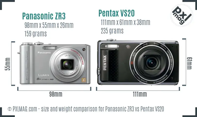 Panasonic ZR3 vs Pentax VS20 size comparison