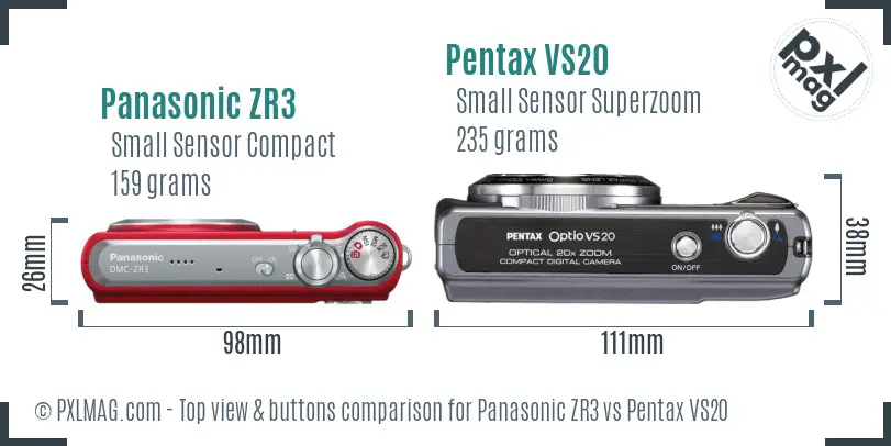 Panasonic ZR3 vs Pentax VS20 top view buttons comparison