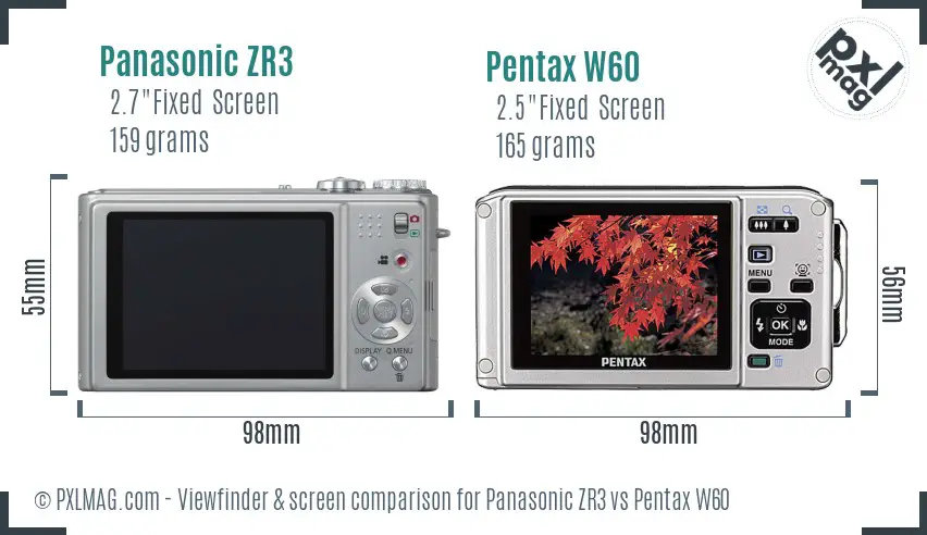 Panasonic ZR3 vs Pentax W60 Screen and Viewfinder comparison