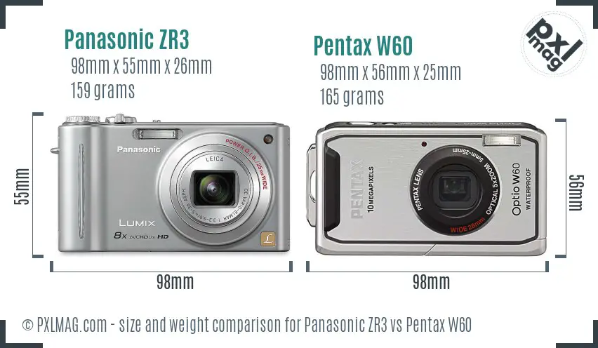 Panasonic ZR3 vs Pentax W60 size comparison
