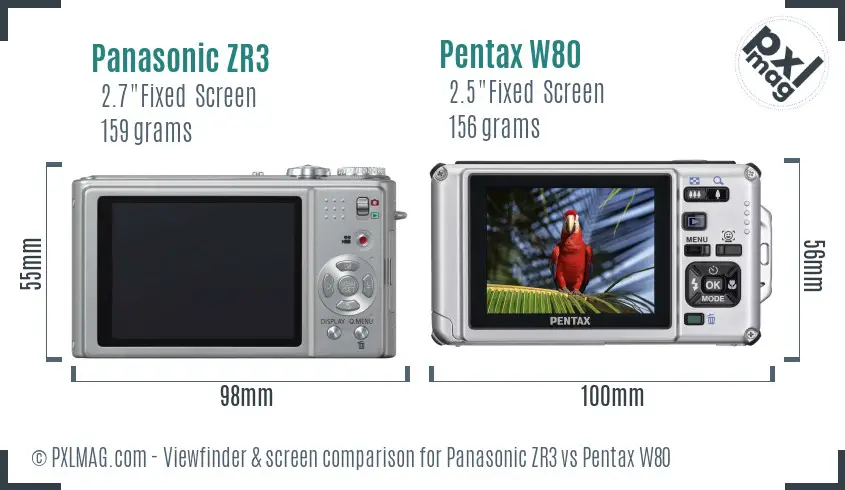 Panasonic ZR3 vs Pentax W80 Screen and Viewfinder comparison